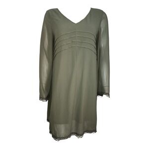 dee elle Olive Green V-Neck Long Sleeve Dress